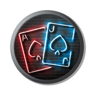 Round icon with blackjack cards in red and blue