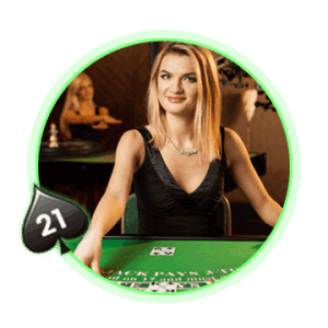 Blackjack dealer at a casino table